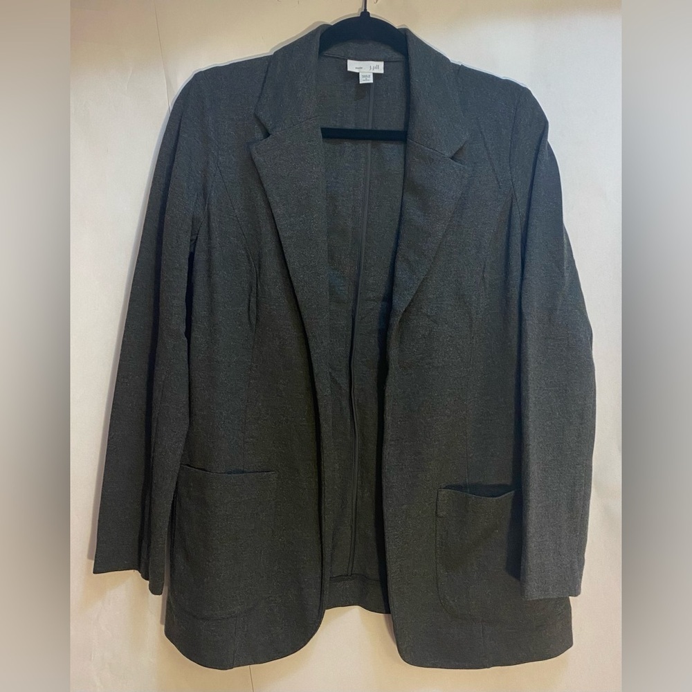 J. Jill Soft Dark Grey Sweater Blazer‎ Open Front Two Pockets Size Small Petite